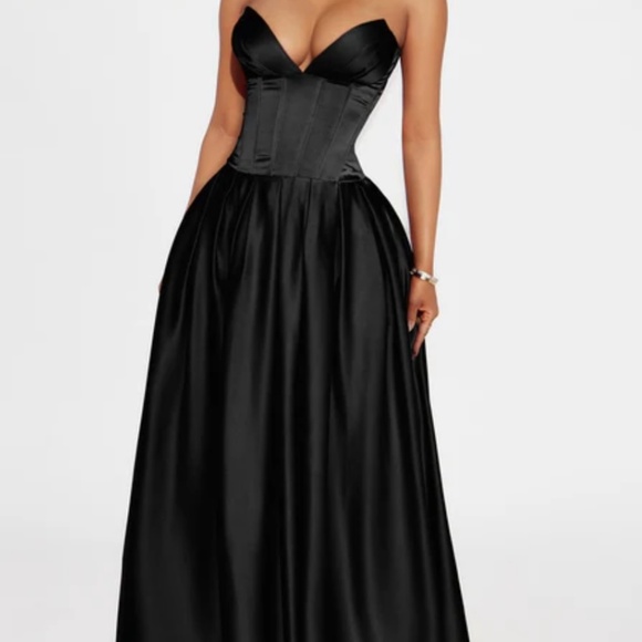 Bridgette Satin Maxi Dress - Black - Picture 1 of 7